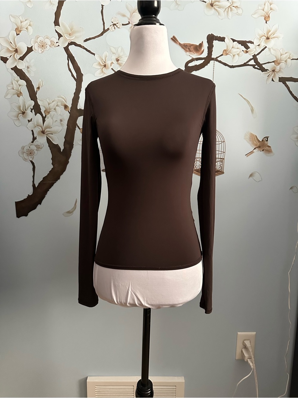 Zara Slim Fit Long-Sleeve Crewneck Top - Dark Brown